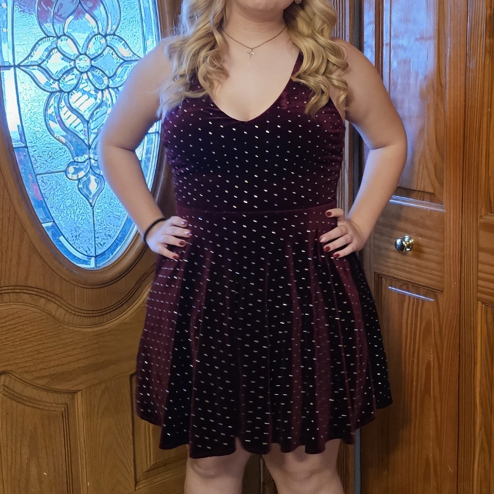 Red and Black Fit and Flare Mini Dress with V-Neck